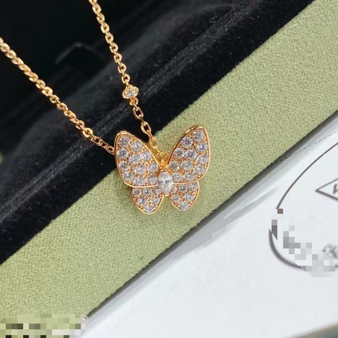 合金项链 锁骨链女小众蝴蝶链子轻奢镶钻