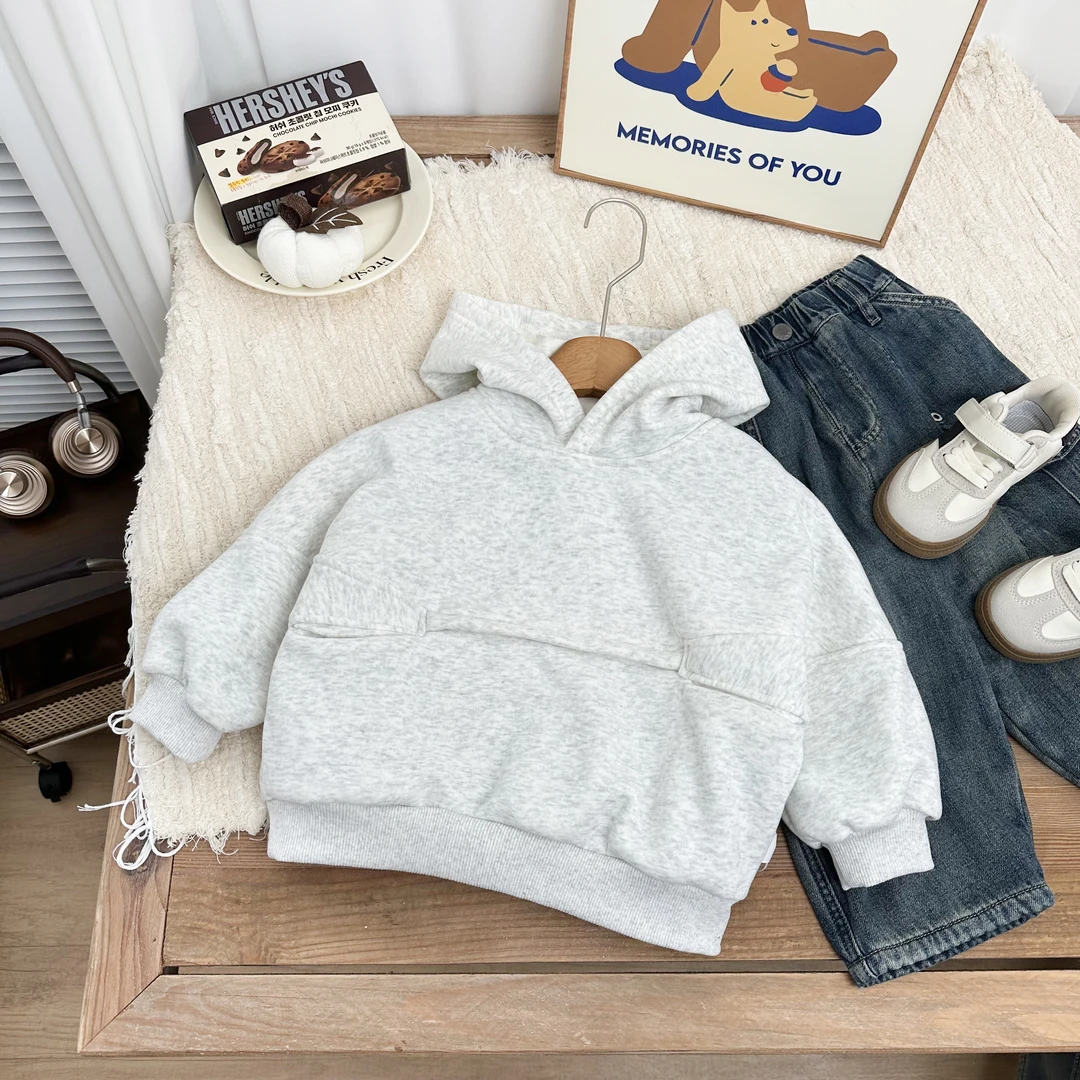 【米佑】男童加绒卫衣2024新款儿童冬装灰色百搭打底衫BMD3177