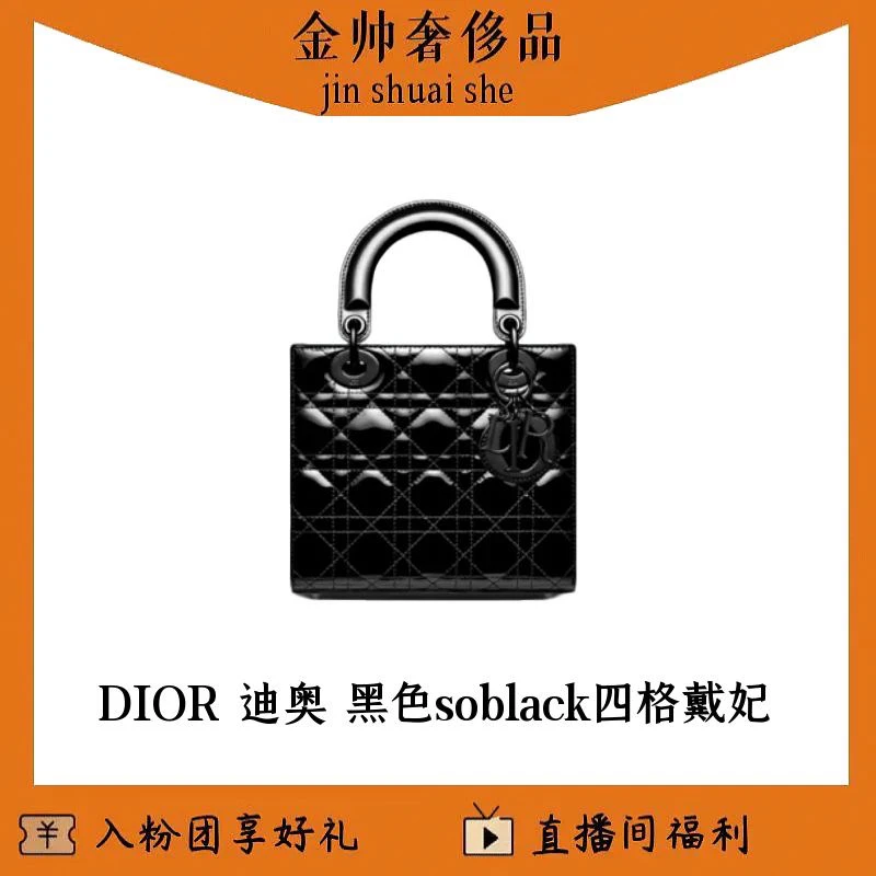 99新 DIOR/迪奥 黑色/soblack/漆皮/四格戴妃/单肩包/B4801