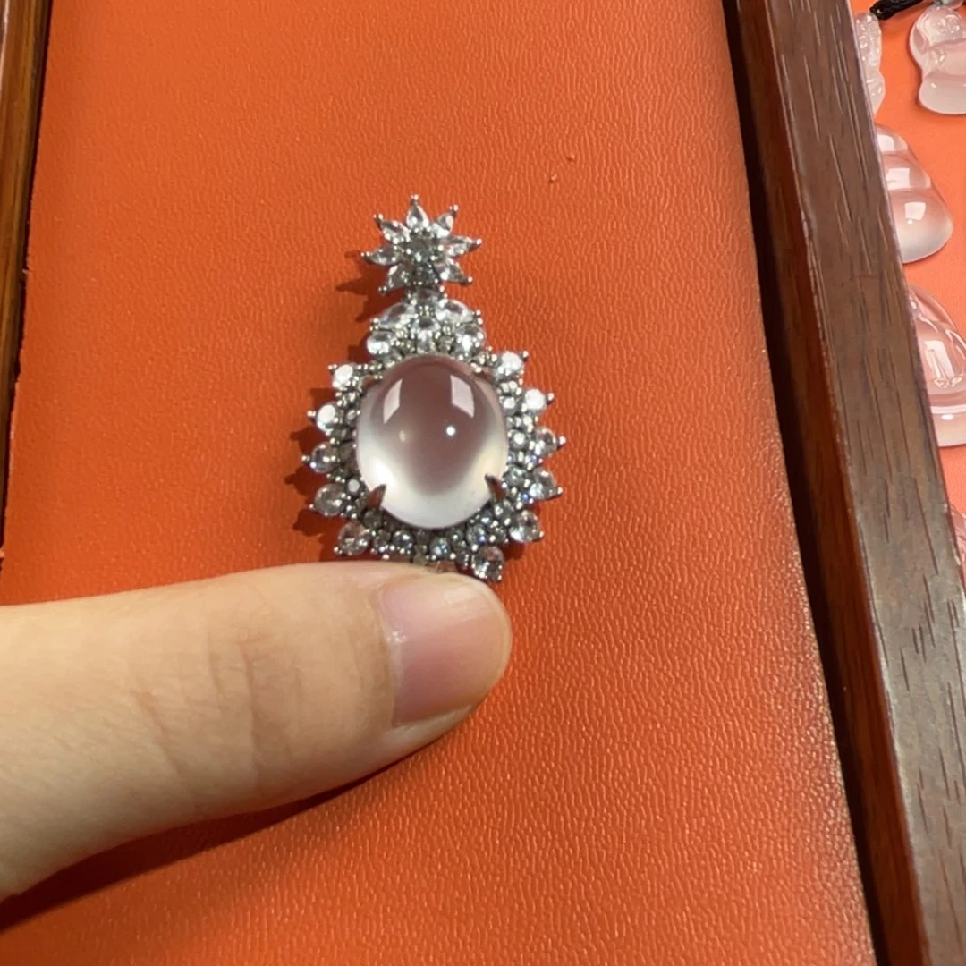 石英质玉银S925镶嵌蛋面吊坠