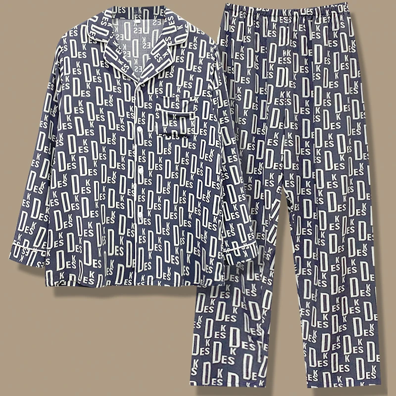 2025新长袖长裤开衫睡衣男士棉绸春秋季加大码男款家居服套装Y164