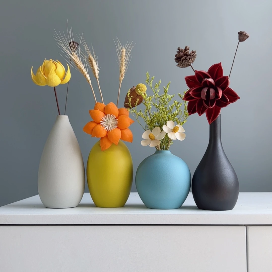摆件陶瓷小花瓶摆件含花总高约20-30cm