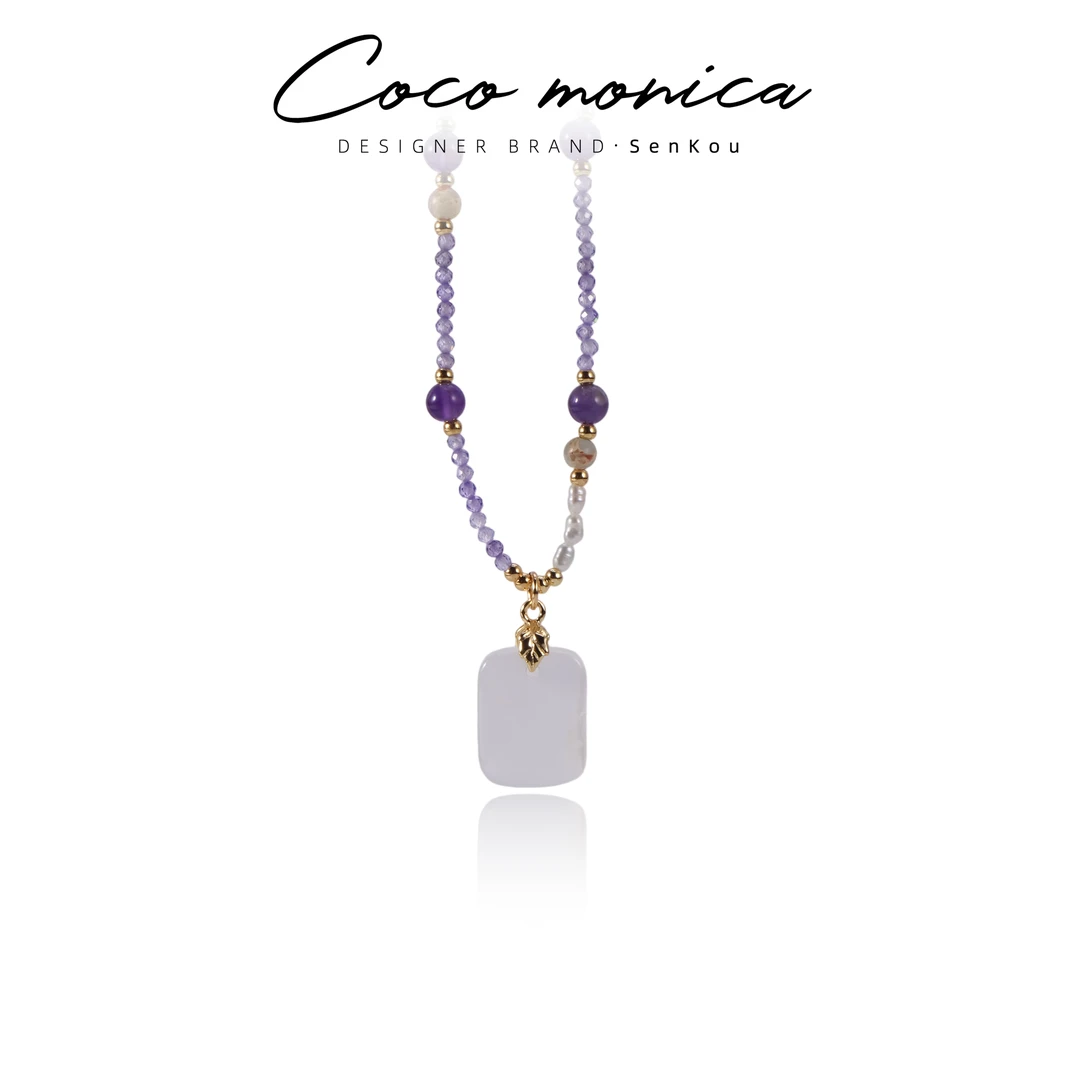 【小霞珠宝】珍珠无事牌项链气质蓝色轻奢时尚百搭小众坠链 AB982