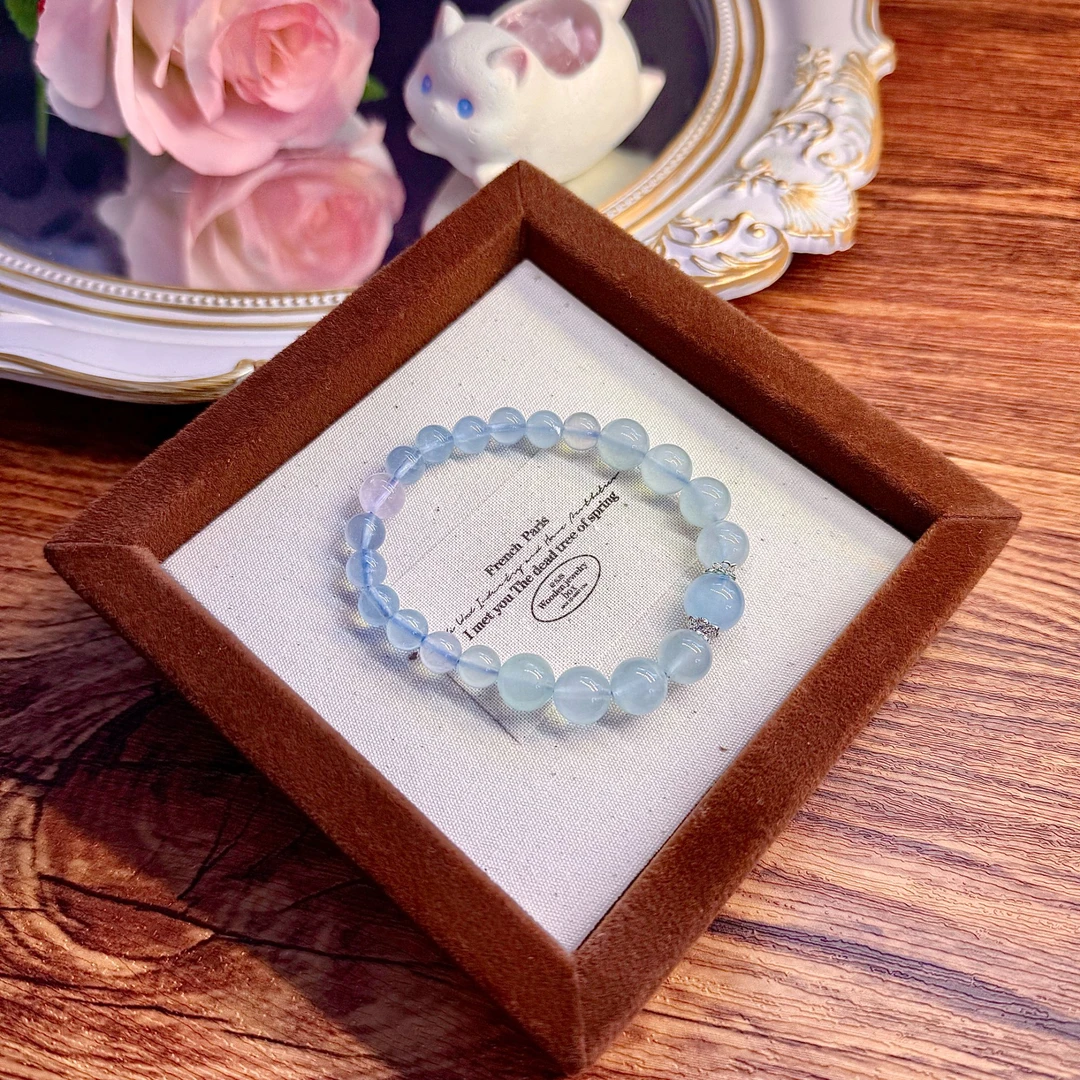 《云海晨曦》天然  海蓝宝 7~10咪 大小渐变 原创手串