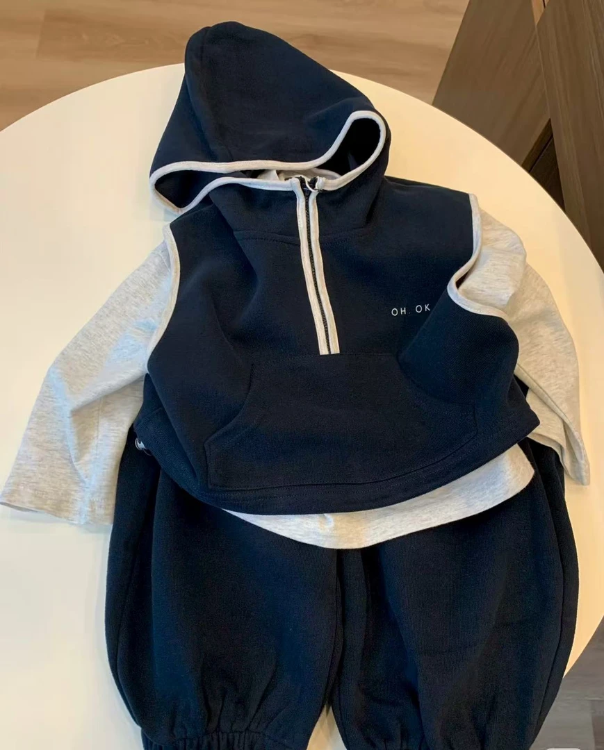 【连帽三件套】新款休闲童装卡通拉链秋款套装