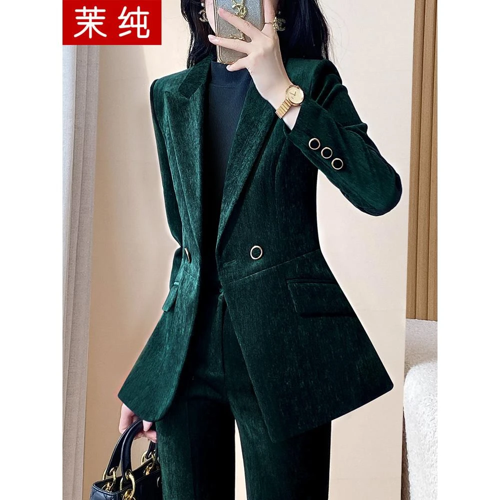 西装外套女2025新款墨绿色气质名媛高级感加厚丝绒西服工作服洋气