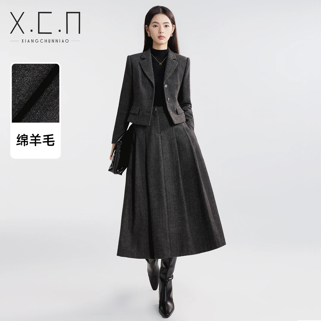 祥春鸟高端职业西装套装裙女秋冬气质商务通勤显瘦两件套25T1179