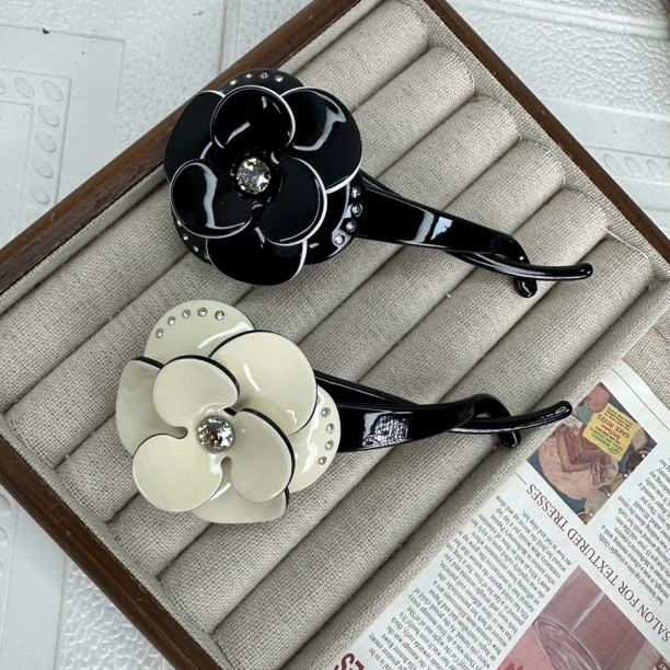 菲妮丝F-1172高级醋酸花朵扭扭夹山茶花小香风