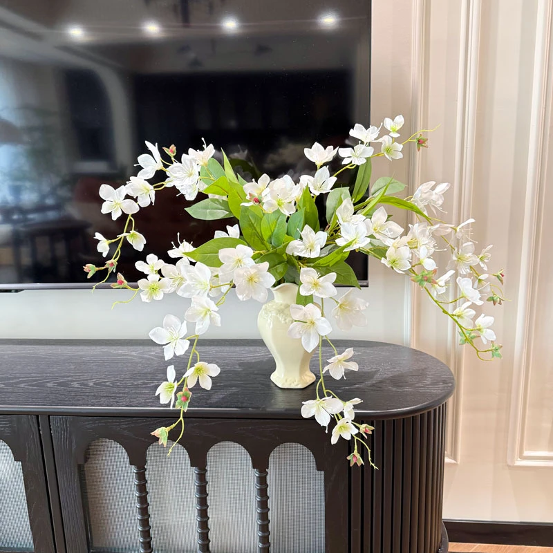 轻奢高端茉莉仿真花假花摆设客厅餐桌房间装饰花艺长枝瓶插花摆件