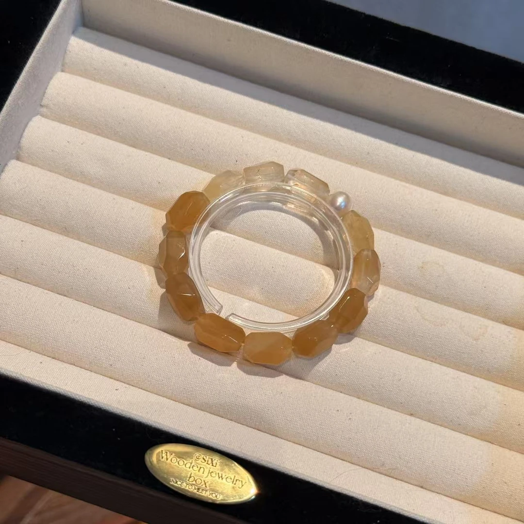 淡水珍珠黄兔毛随形水晶手串手链 ZW512