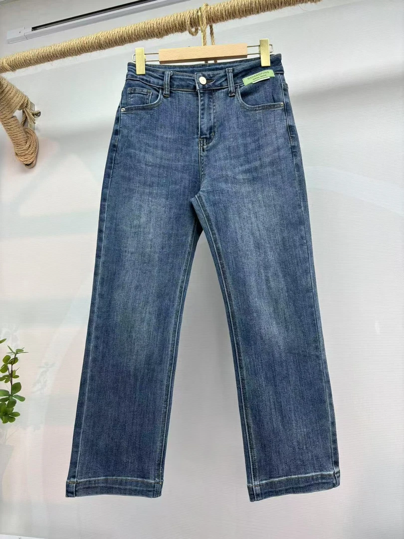 6811小直筒蓝色烟管裤休闲百搭弹力水洗潮流