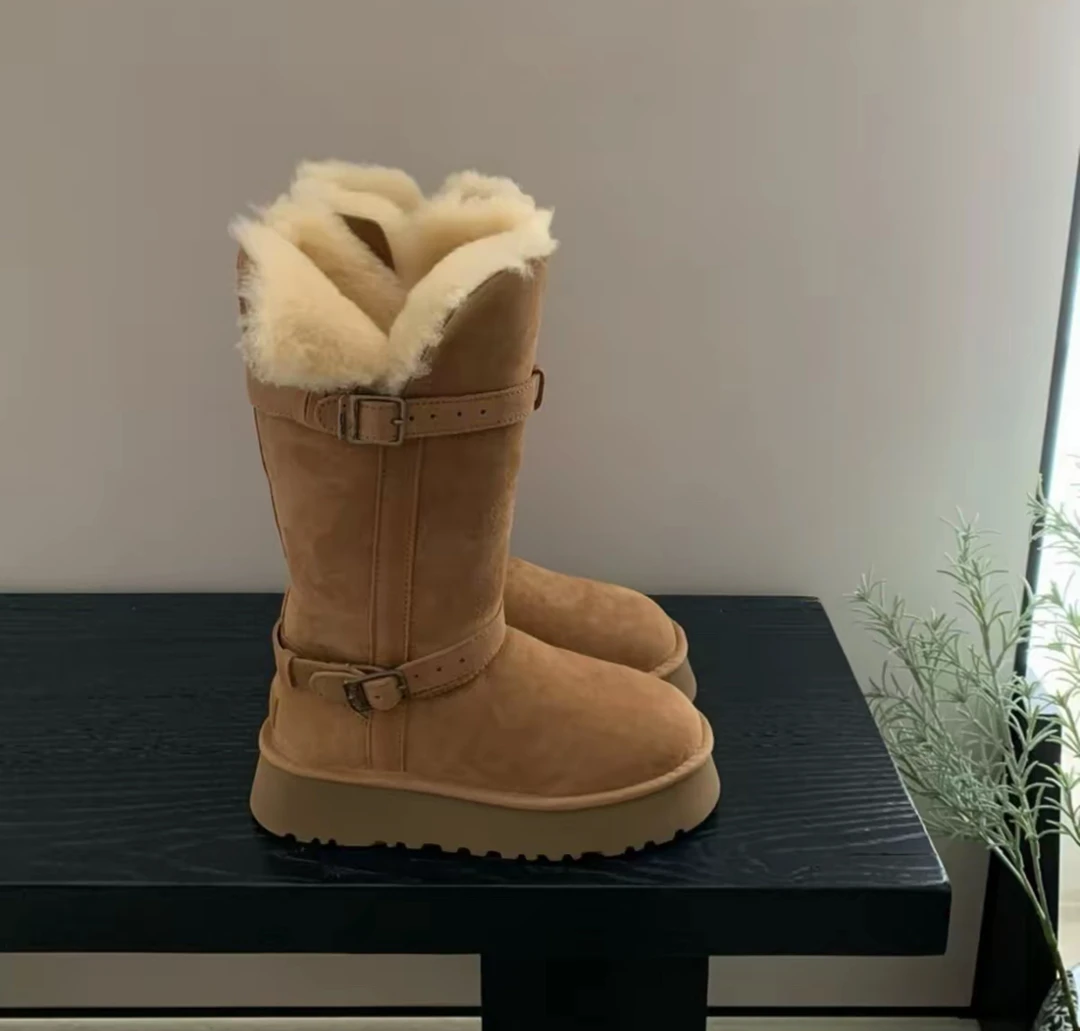 桑坡厚底骑士高筒冬季保暖长筒圆头时尚雪地靴女新款