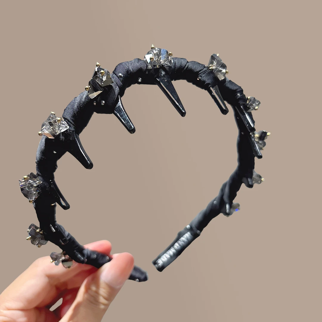 2025新款水钻黑色发箍女高颅顶时尚发卡带齿防滑洗脸压发头箍