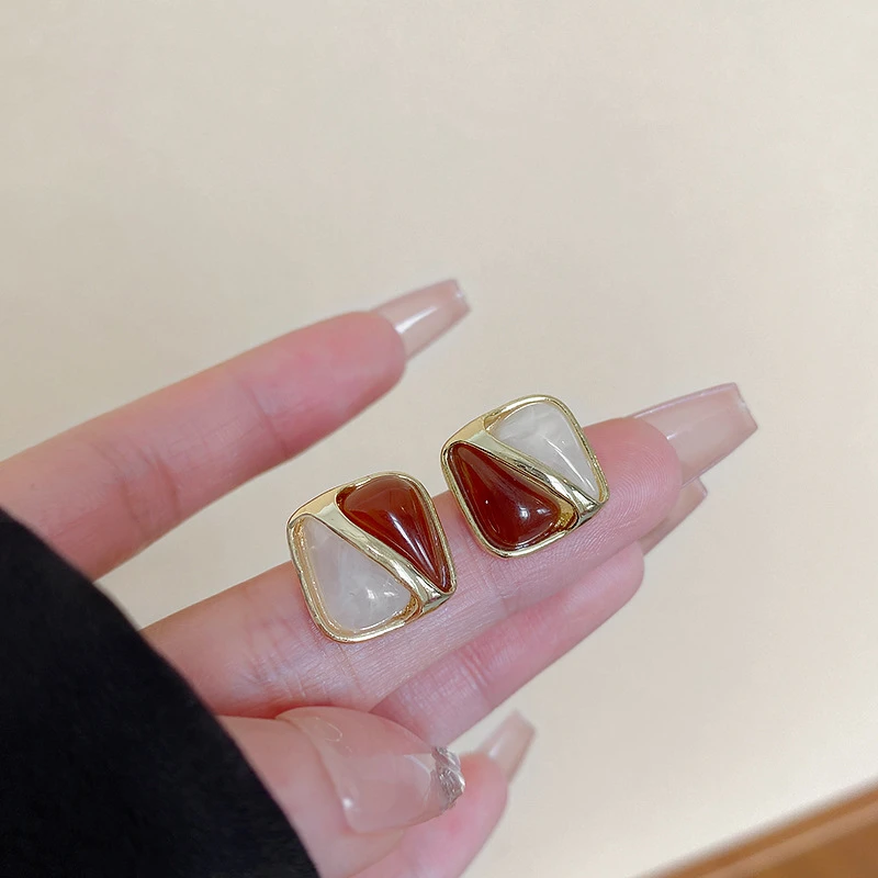 925银针复古焦糖耳钉女高级感小众方形耳环个性耳饰