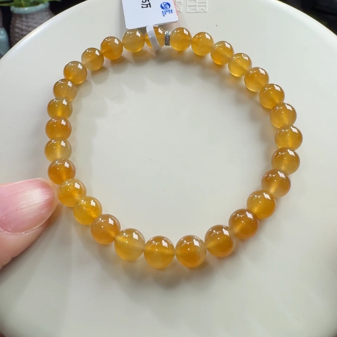 翡翠未镶嵌手链高冰玻黄翡单圈6mm