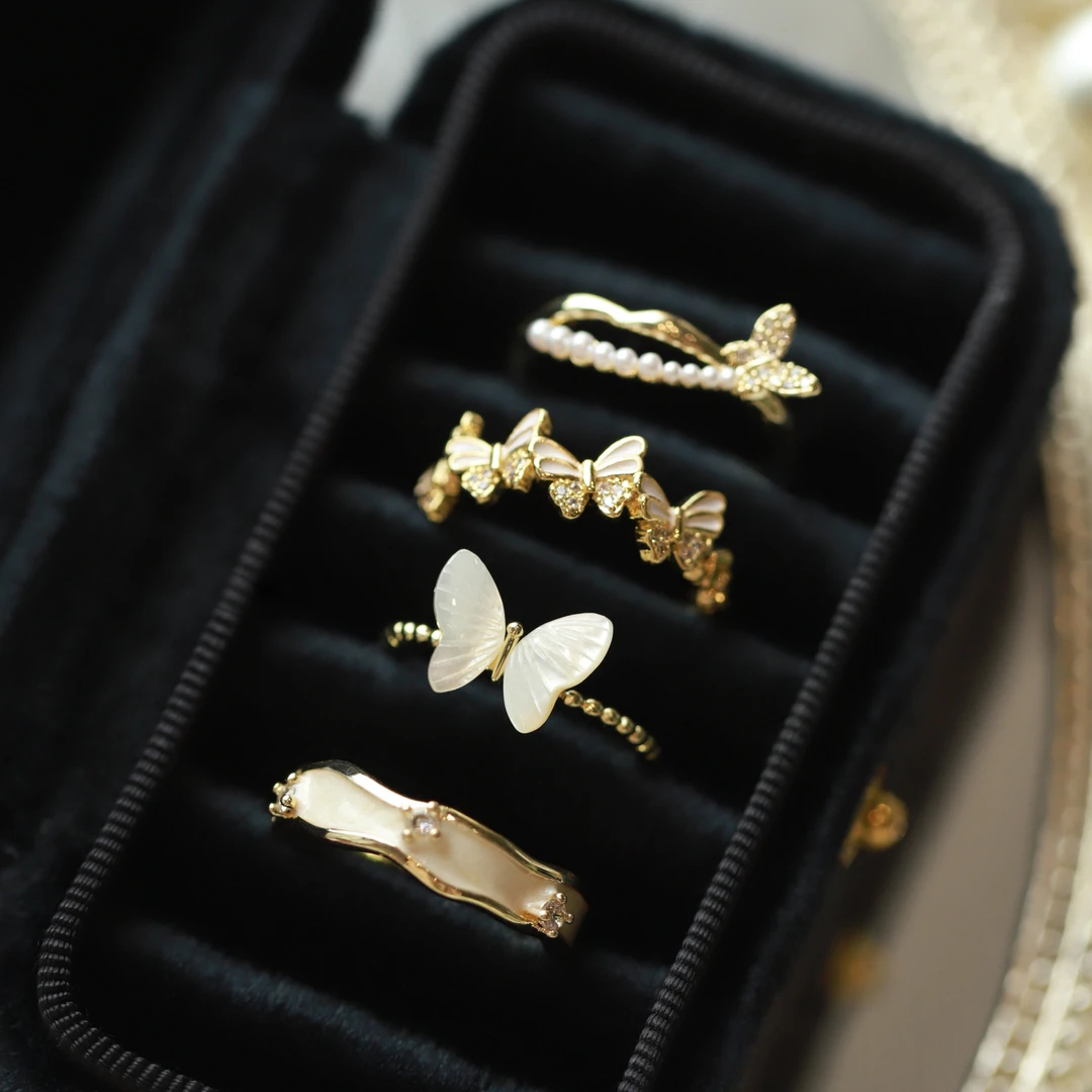 合金合成锆石戒指 轻奢高级蝴蝶戒指女小众设计指环2025新款爆款