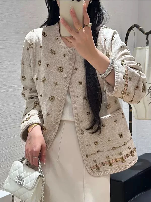 21078  短外套直下摆宫廷风短款女装圆领开衫长袖上衣