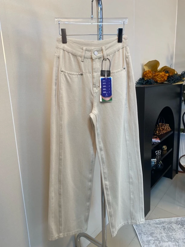 【T】AZ070-1口袋分割设计感杏色牛仔直筒裤AZ070-1