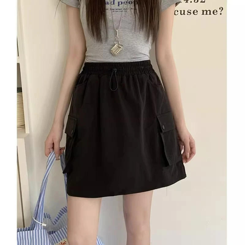 黑色工装短裙女夏季梨形身材高腰遮肉显瘦半身裙裤防走光a字裙子