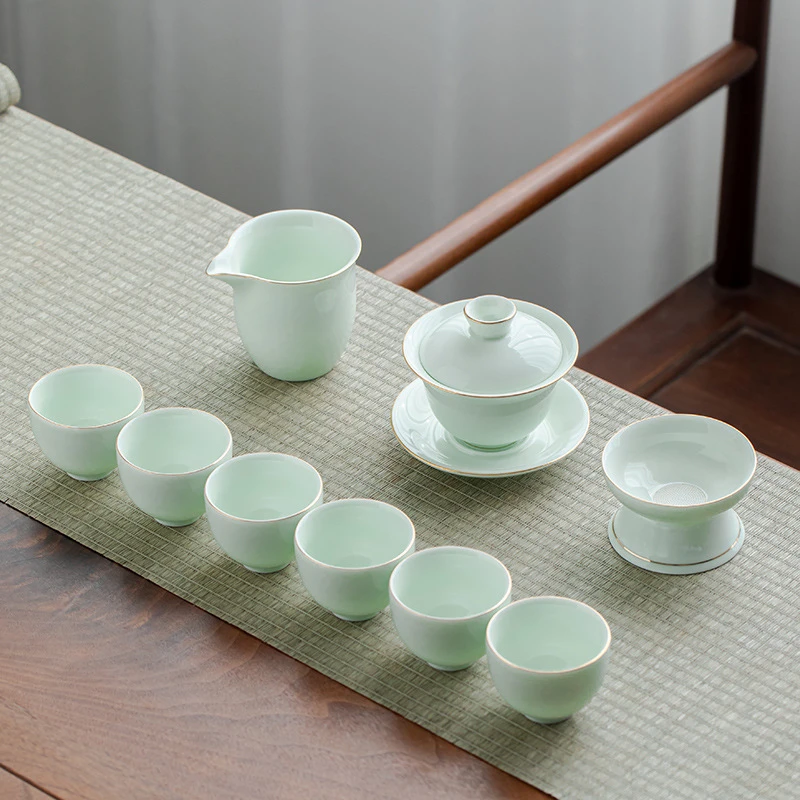 德化青瓷功夫茶具整套装印logo房地产银行开业送礼品陶瓷