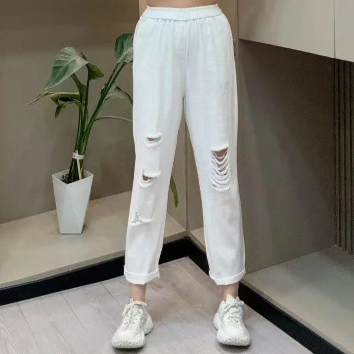 夏季破洞裤-甜 3191时尚糖果色系潮流洋气显瘦款胖MM大码女装新款