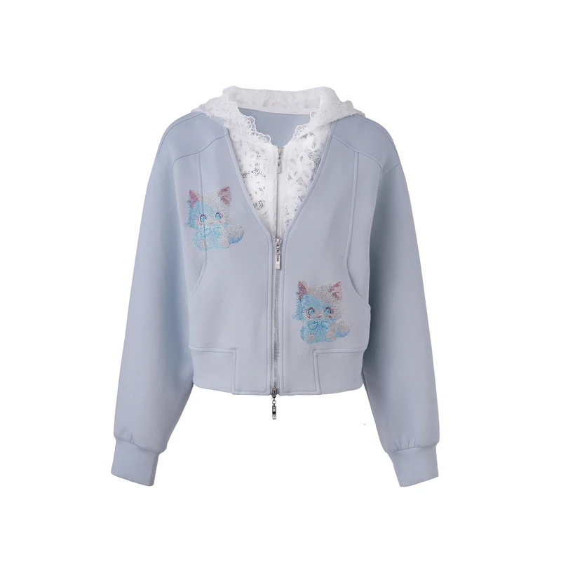 TCH私服烫钻工艺彩色小猫休闲时尚百搭外套女T75A17E5006轻奢tch