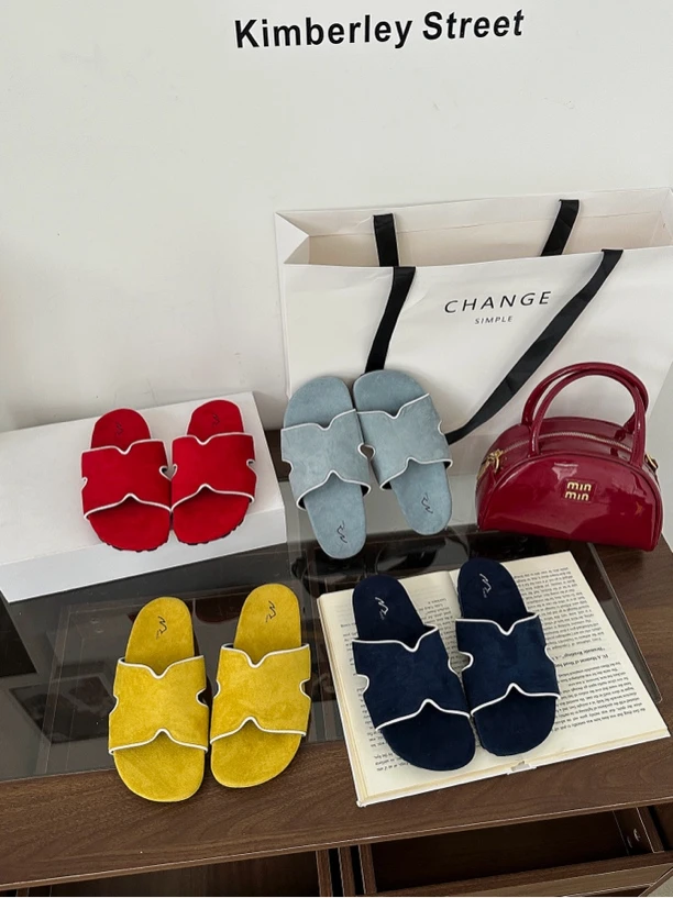 夏季松糕底一字拖ins修面防滑浅口胶粘鞋女士平底