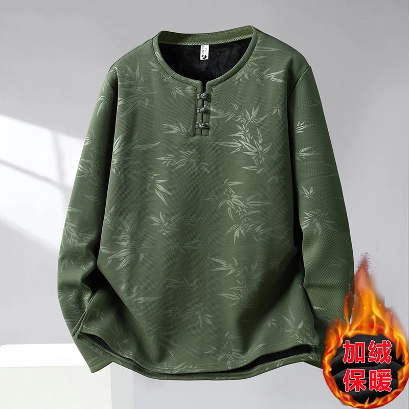 350斤大码圆领加绒卫衣男士秋冬加厚保暖长袖T恤加肥加大码打底衫