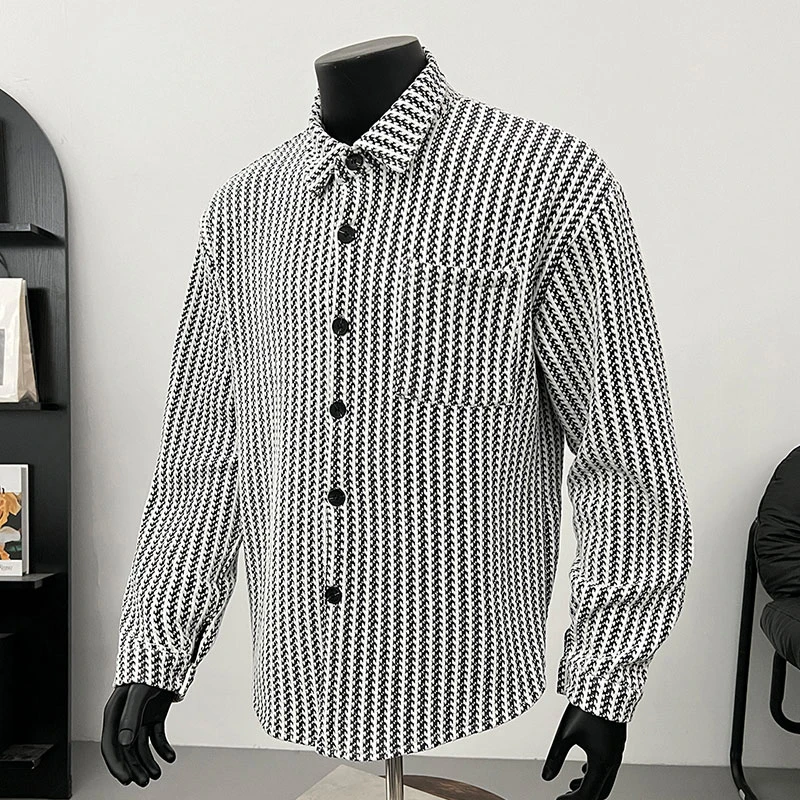 纹理感休闲开衫夹克男士春秋季新款轻奢高级感衬衫小香风衬衣外套