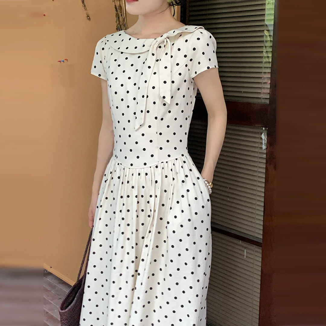 法式白色波点连衣裙子女夏季2025新款夏日巨好看收腰气质长裙4403