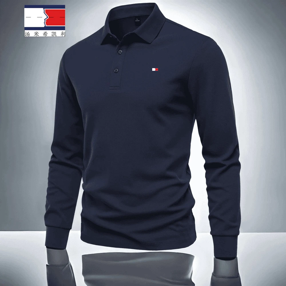 正品汤米希凯利男士长袖POLO衫秋季新款商务休闲男装翻领纯色T恤