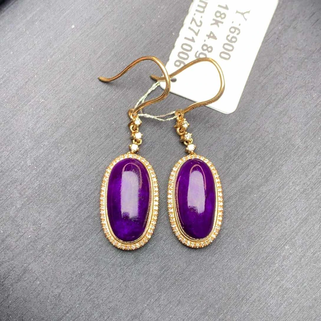 苏纪石（舒俱来）18K金镶嵌耳钩