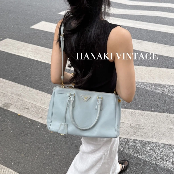 95新 Prada/普拉达 花绮中古/Prada baby blue小号杀手手提包