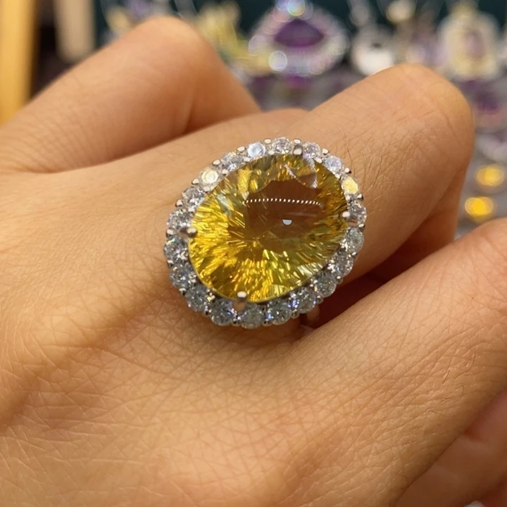 水晶戒指银S925镶嵌天然水晶戒指