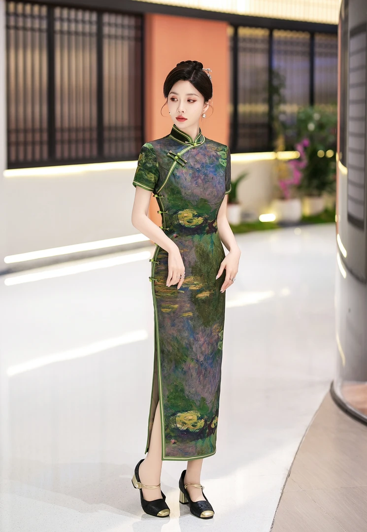 白幼秀夏季年轻舒服凉快清凉日常中式复古气质送考中长款旗袍5555