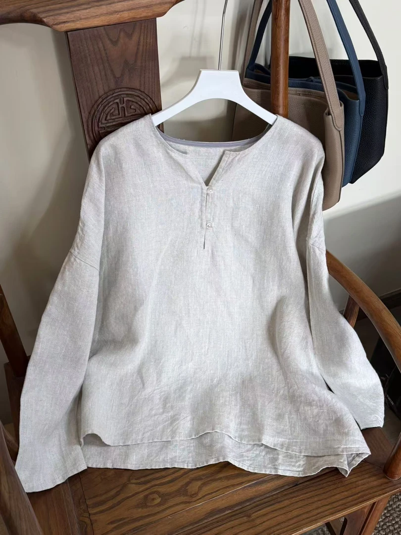 【云目悠悠】春秋汉麻女士时尚休闲设计麻本色百搭衬衫-20241316