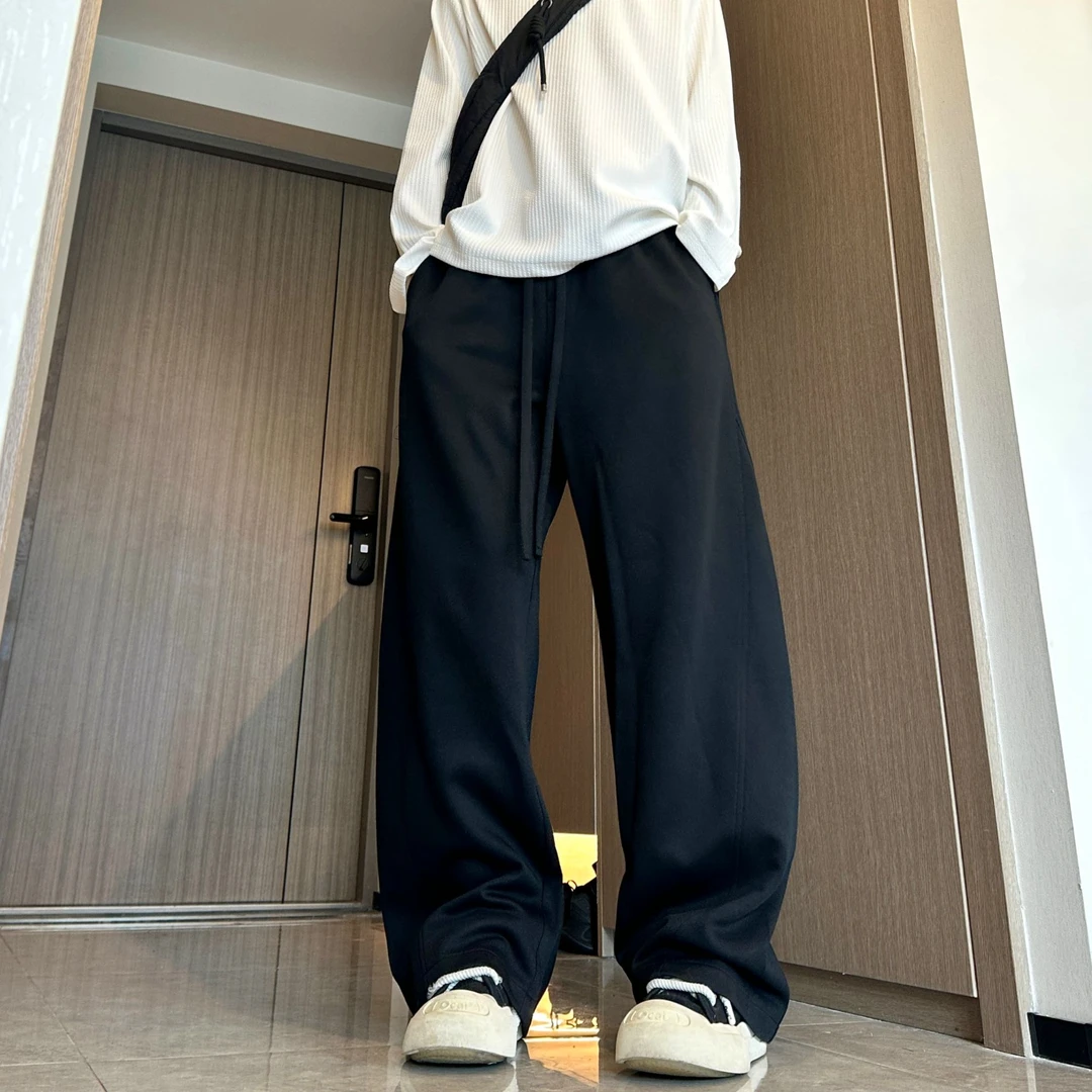 美式潮牌重磅弯刀裤子男秋冬加绒宽松直筒阔腿裤运动裤男情侣卫裤