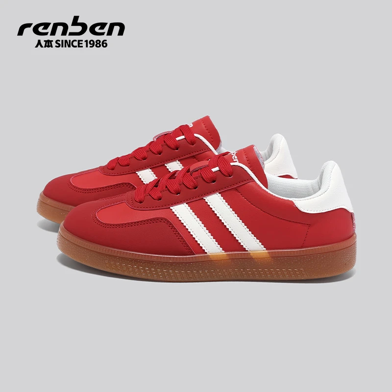 人本官方旗舰店2025夏季德训鞋ins风耐磨休闲鞋薄底红色潮鞋时尚