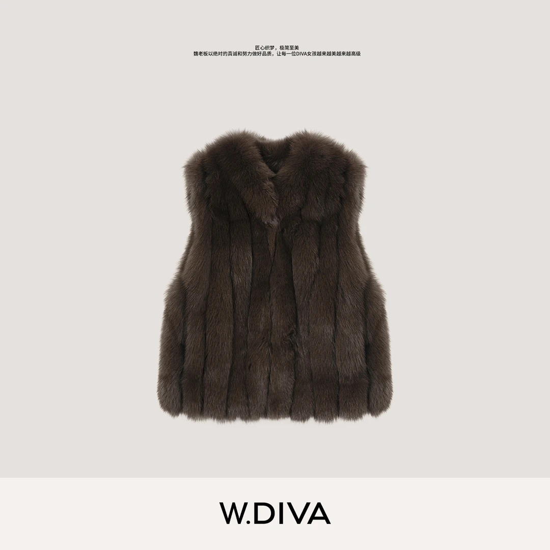 W.Diva【凛冬曲】芬兰进口皇冠级竖排狐狸毛皮草马甲外套54C223130