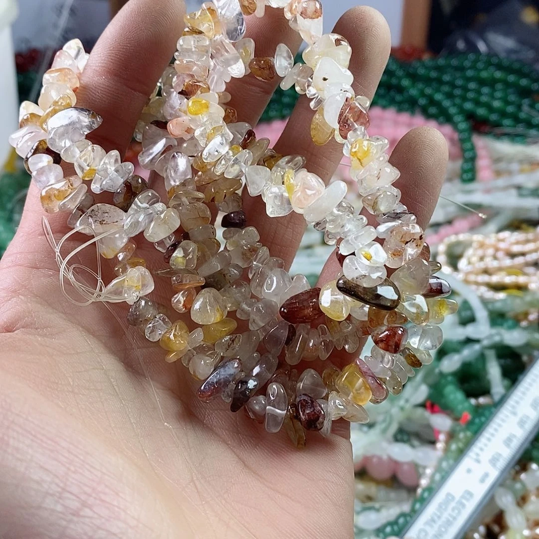 玛瑙/玉髓珠宝半成品合金一条天然80公分胶花水晶碎石E148