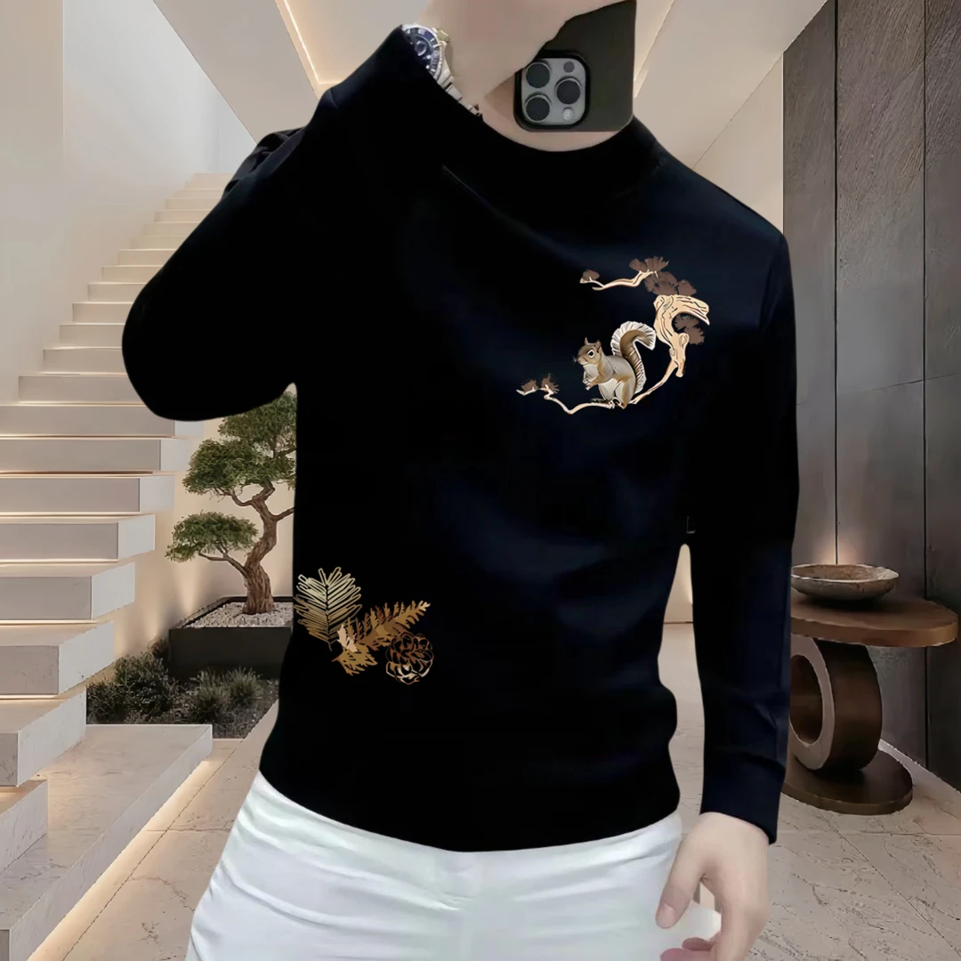 新款男士圆领加绒卫衣秋冬季潮流休闲百搭长袖时尚青年内搭上衣男