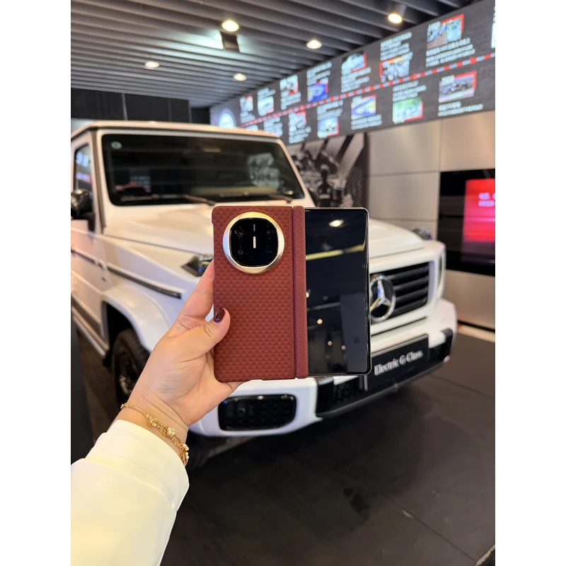 适用于华为Matex6 纤维纹磁吸中轴折叠手机壳 裸机质感包中轴