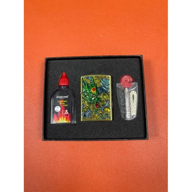 精亮煤油打火机彩绘九龙拉棺金色精美礼盒装