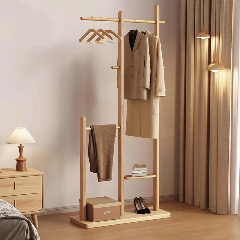 实木落地挂衣架家用卧室房间高级感2025新款立式多功能简易衣帽架