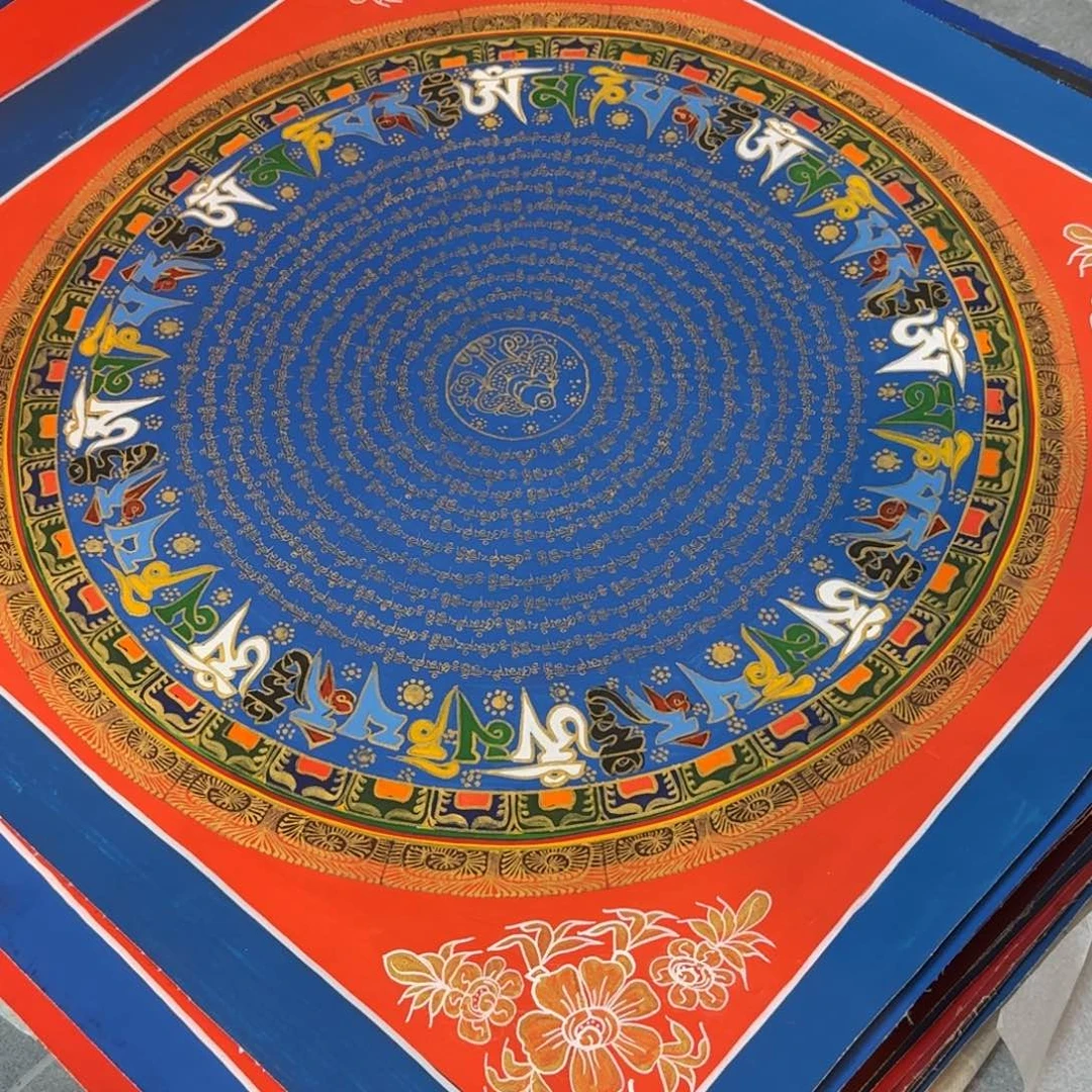 装裱画六字真言纯手绘50*50