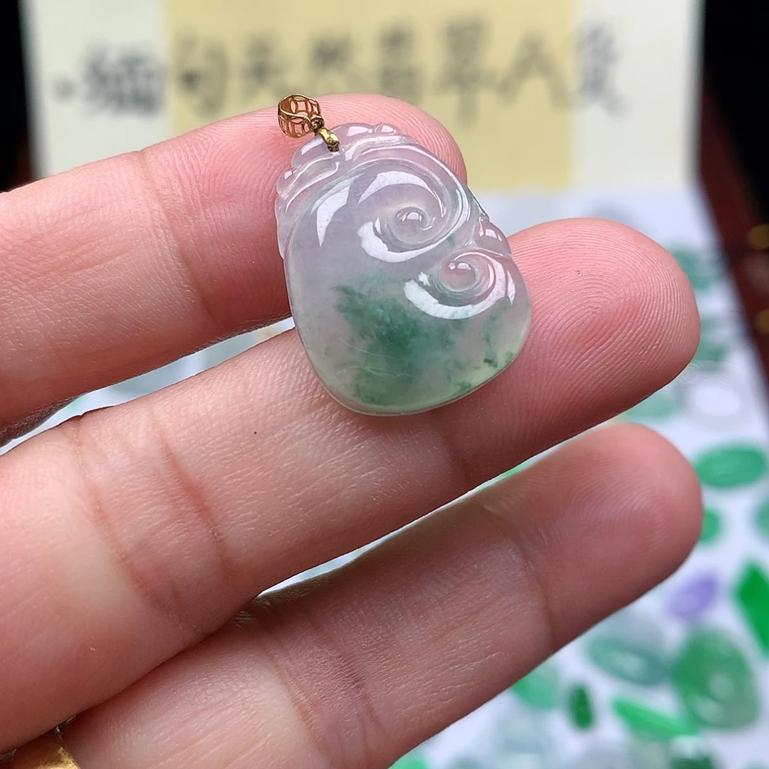 翡翠裸石18K金镶嵌缅甸天然A货翡翠冰种如意
