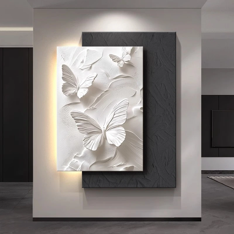 黑白意式玄关装饰画中古风砂岩画客厅LED灯画走廊过道背景墙挂画