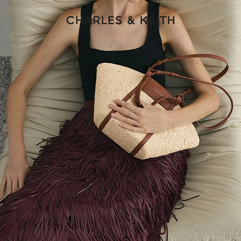 CHARLES & KEITH【商场同款】25新品大容量草编托特包30782551-1