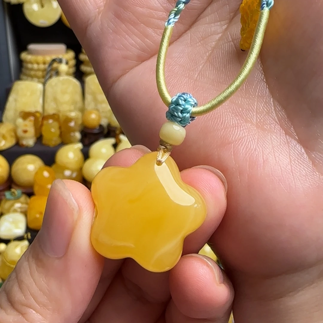 琥珀套链未镶嵌天然俄料鸡油黄蜜蜡星星吊坠