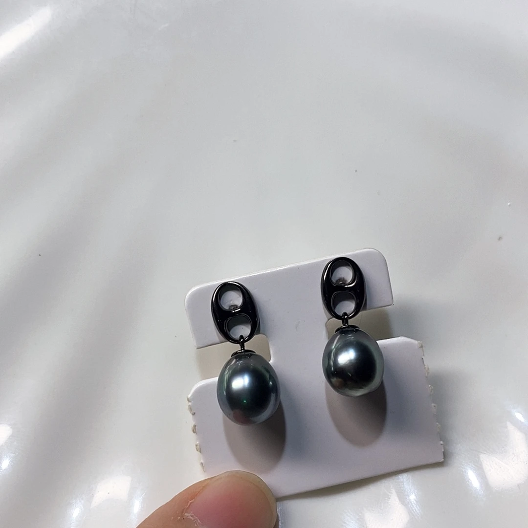 银S925镶嵌耳饰海水珍珠9-10